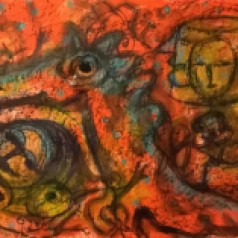 “Il drago”, watercolor pastels on paper, cm 45 x 30.5, 2016